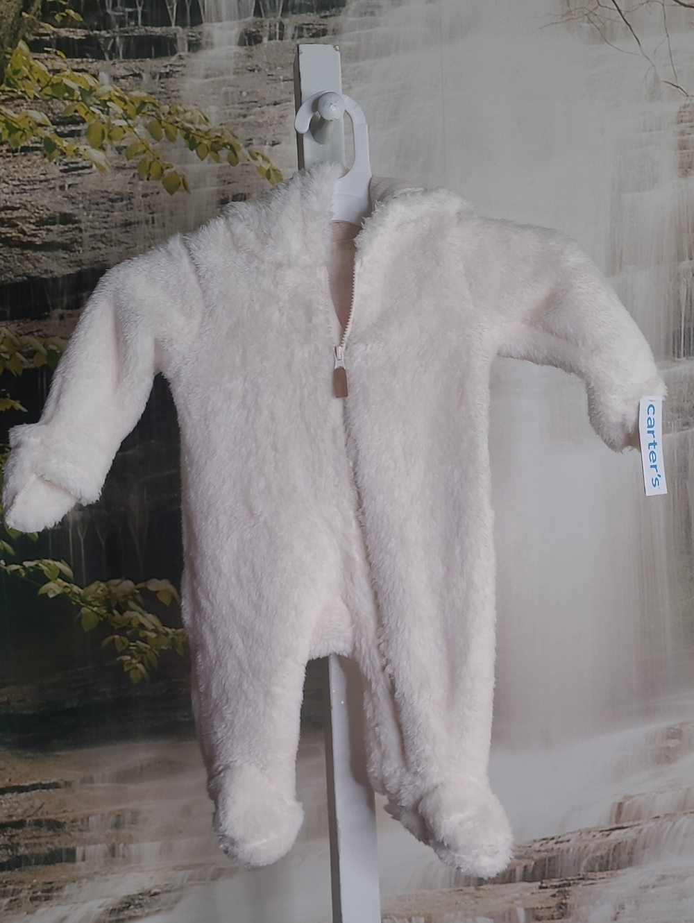 New! Carter's Baby 3 month Off White Plush Faux Fur Footed Cozy One Piece Onesie
